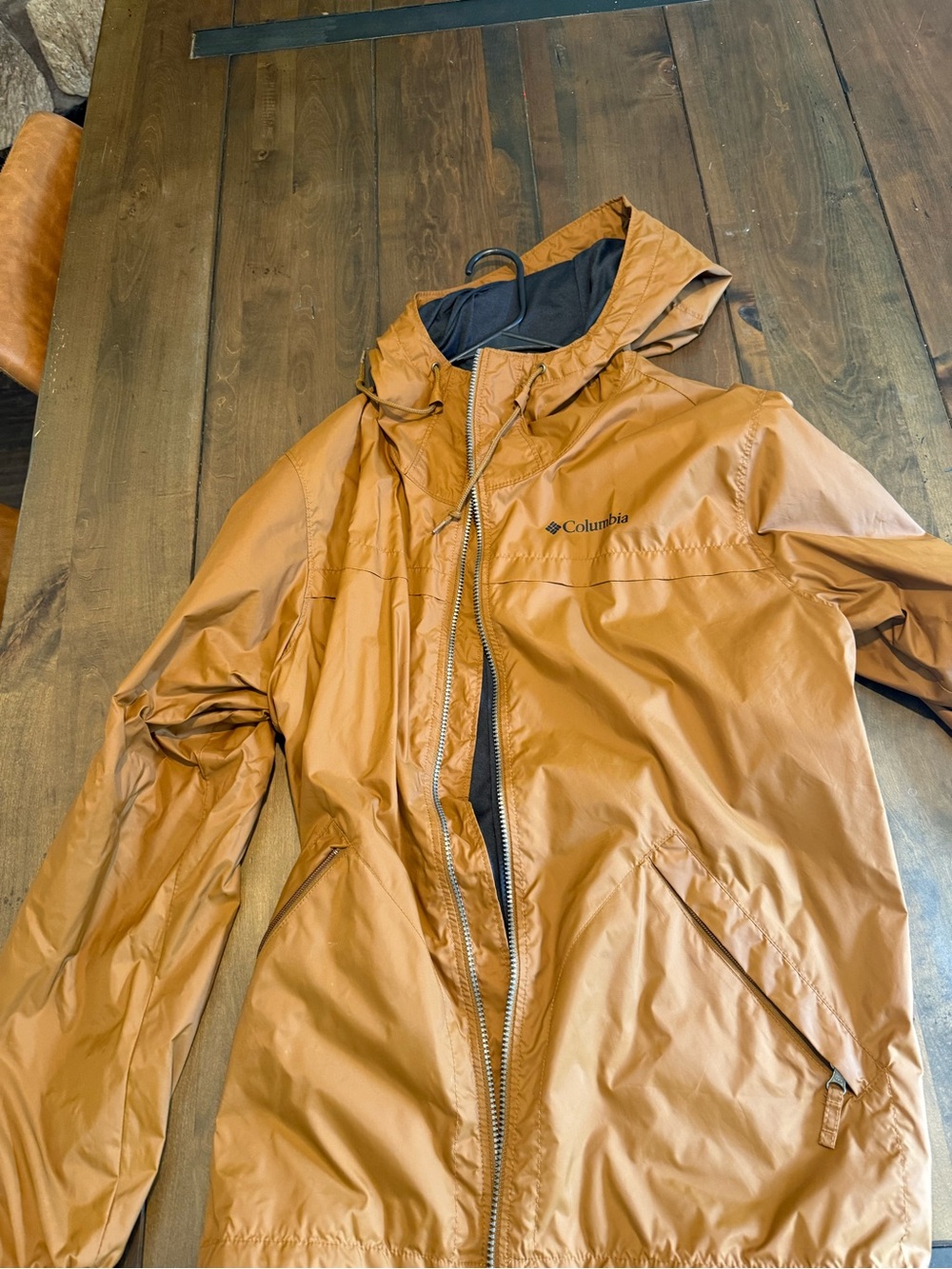 Columbia Hooded Raincoat in Rust Orange